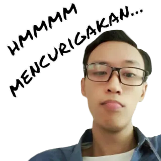 🙄 477f3ce9 HMMMM MENCURIGAKAN... Meme, Podejrzany, Myślenie, Wątpliwość, Osoba, Okulary telegram sticker