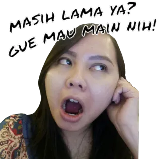 😓 76c0cbf7 MASIH LAMA YA? GUE MAU MAIN NIH! kobieta, twarz, wyraz, zirytowana, czekanie, znudzona telegram sticker