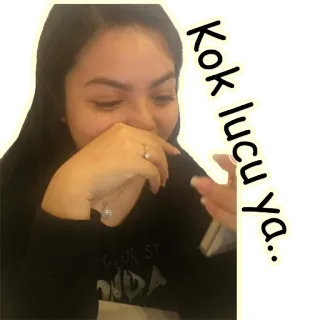 😊 8c9d1b43 Kok lucu ya:. kobieta, śmieszne, śmiejący się, uroczy, indonezyjski telegram sticker