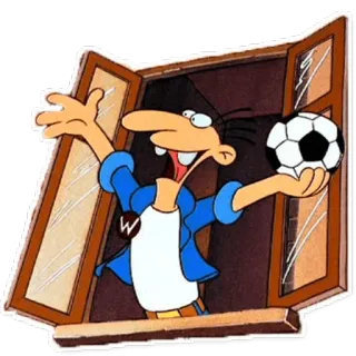 ⚽ bf28e678 cartoon, soccer, window, man, ball whatsapp sticker
