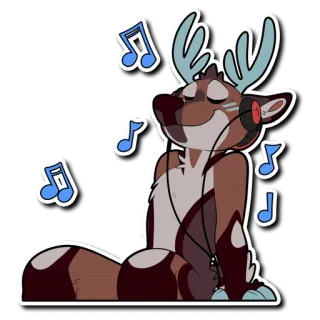 🎧 001f0410 鹿, 音楽, ヘッドホン, 動物, もふもふ telegram sticker