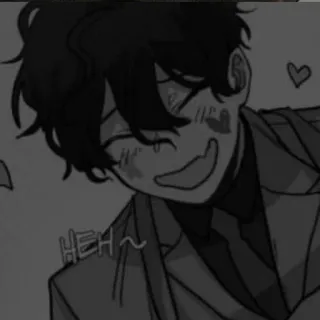 🤍 c8577f7f HEH~ Dibujos animados, Anime, Escala de grises, Corazón, Sonrisa burlona, Feliz telegram sticker