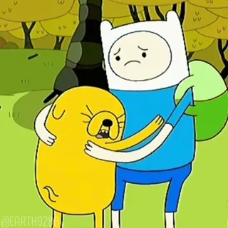 😖 80ea70e2 Finn Adventure Time cartoon, animatie, knuffel, vriendschap, Jake, Finn telegram sticker