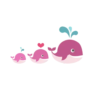 💋 5d516434 baleine, famille, coeur, dessin animé, mignon, animal whatsapp sticker