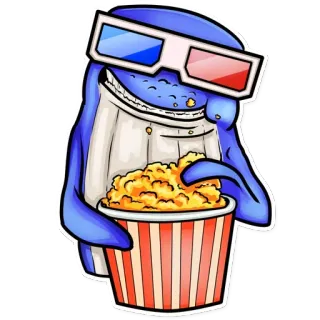 🍿 f4424cdf モンスター, ポップコーン, 映画, 3Dメガネ, アニメ, スナック telegram sticker