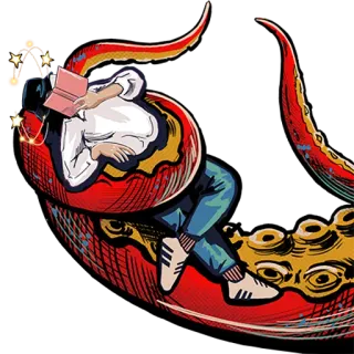 📚 8c3ed15e lecture, pieuvre, livre, tentacule, fantaisie, détente telegram sticker