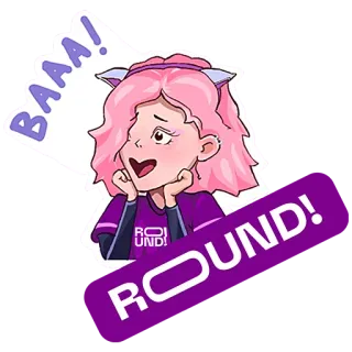 😱 9f8d5f7f BAAA! ROUND! autocollant, dessin animé, fille, violet, cheveux roses, mignon, animé telegram sticker