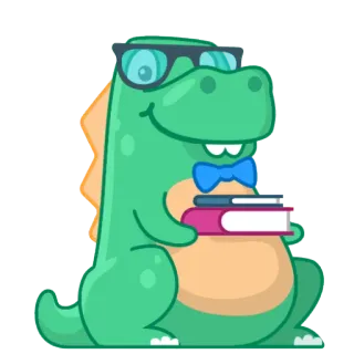 🤓 3a944015 dinosaur, cartoon, books, reading, glasses, education, cute, animal telegram sticker