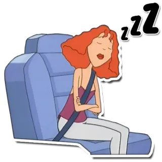 😴 a4061d11 zzz dormir, dessin animé, femme, zzz, fatigué(e), ceinture de sécurité, cheveux roux whatsapp sticker