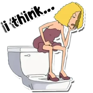 🤔 a5609a20 i think... pensée, femme, toilette, dessin animé, assis, blonde, robe violette whatsapp sticker