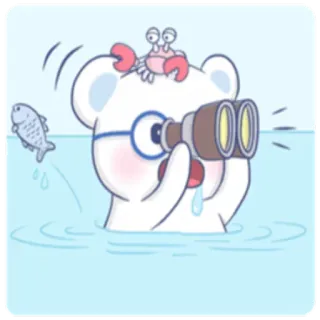 🐻 24ea17e6 熊, 螃蟹, 鱼, 望远镜, 卡通, 海洋, 动物, 可爱 telegram sticker