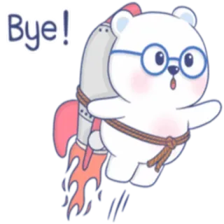 🐻 570c3363 Bye! 熊, 火箭, 卡通, 再见, 可爱, 飞行 telegram sticker