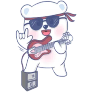 🐻 987eae5d 熊, 吉他, 摇滚, 音乐, 太阳镜, 卡通 telegram sticker
