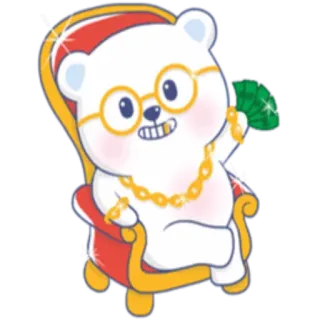 🐻 eba6b67b 熊, 钱, 卡通, 金, 有钱, 眼镜, 角色, 椅子 telegram sticker