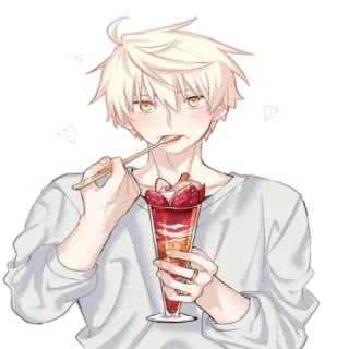 🍧 50b9ac5d Anime, Menino, Sobremesa, Parfait, Morango, Fofo telegram sticker