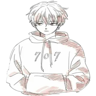 😐 74b0384b 707 Anime, Menino, Moletom com capuz, Esboço, Personagem telegram sticker