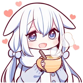 🍜 de3b9032 Anime, Chibi, Mono, Kawaii, Corazones, Invierno, Sopa, Té telegram sticker