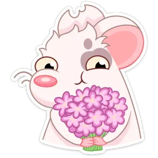 💐 44bd8c4d 쥐, 꽃, 귀여운, 동물, 만화, 꽃다발, 분홍색, 흰색 telegram sticker
