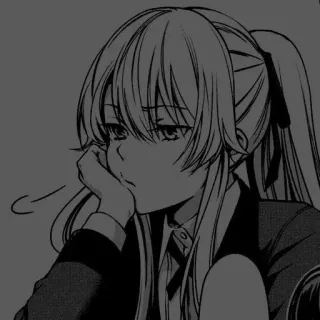 🤍 008598c1 Anime, Mangá, Garota, Triste, Monocromático, Ilustração telegram sticker