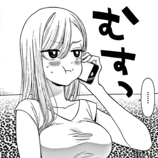 ⚪️ 1897f835 むすっ anime, mangá, japonês, mulher, telefone, brava, bico telegram sticker