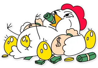 🐔 16cc9004 Huhn, Geld, Reichtum, Cartoon, Dollar, Eier, reich, lustig telegram sticker