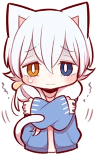☃️ ca34d285 アニメ, ちび, 猫, 可愛い, かわいい, 白髪, オッドアイ, 悲しい, 寒い, マンガ telegram sticker
