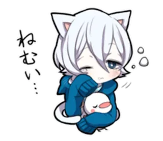 😢 7553cc12 ねむい cat ears, sleepy, anime, chibi, kawaii telegram sticker