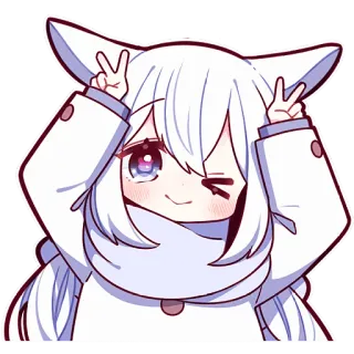 ✌️ d8f82a4d Аниме, Чиби, Знак мира, Милый, Белые волосы, Кавайный, Мультфильм telegram sticker