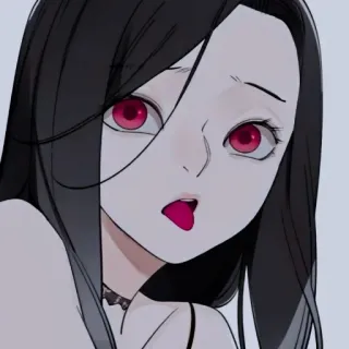 🖤 074dd6e7 anime, red eyes, black hair, choker, woman, cartoon telegram sticker