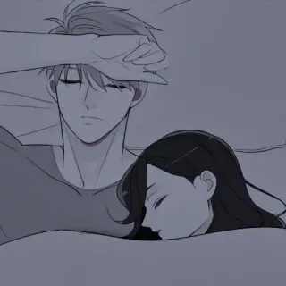 🖤 5c55456c sleeping, couple, bed, romance, cartoon telegram sticker