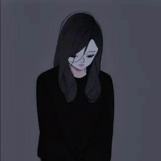 🖤 80fbc4f7 girl, sad, anime, woman, hair telegram sticker