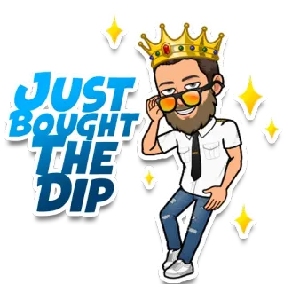 😎 1073185e JUST BOUGHT THE DIP 금융, 투자, 주식 시장, 암호화폐, 밈, 저점 매수, Bitmoji telegram sticker