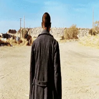 🫠 16e626c0 ผู้ชาย, เดิน, ทะเลทราย, เสื้อโค้ท, ถนน, มองจากข้างหลัง telegram sticker