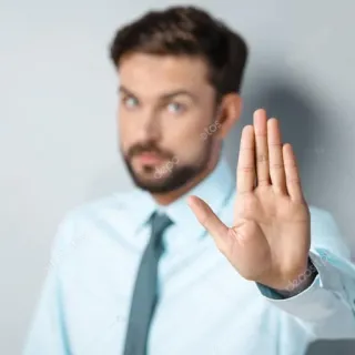 🚱 ef234f43 정지 제스처, 남자, 손, 제한, 비즈니스, 부정적 telegram sticker