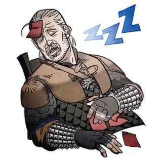 😴 cc6b2867 Geralt of Rivia The Witcher ведьмак, геральт, спит, zzz, броня, фэнтези telegram sticker