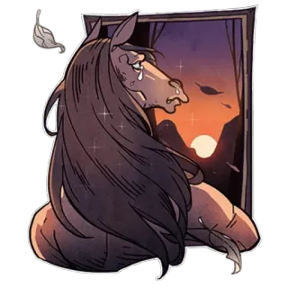 😿 fd6c96b2 лошадь, животное, грустный, мультфильм, иллюстрация, наклейка, плачущий telegram sticker