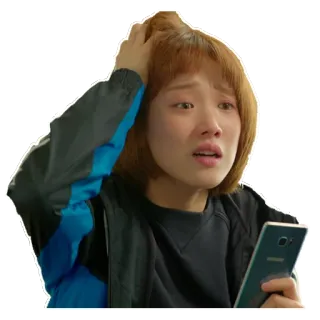 😫 65e09fe0 frau, traurig, verärgert, besorgt, verwirrt, smartphone, koreanisch, asiatisch whatsapp sticker