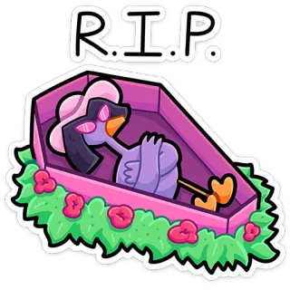 ⭐ 54bd95f1 R.I.P. RIP, death, coffin, cartoon, bird, rest in peace whatsapp sticker