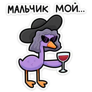 🍾 afb50e8b МАЛЬЧИК МОЙ... goose, wine, hat, cartoon, sunglasses whatsapp sticker