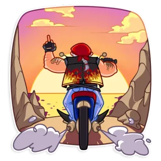 🖕 b4080d68 摩托车, 中指, 骑车人, 日落, 沙漠, 公路旅行 telegram sticker
