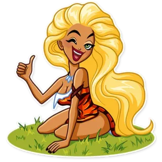 👍 201c36bb женщина, мультфильм, блондинка, сексуальная, тигр, девушка, пин-ап, большой палец вверх whatsapp sticker