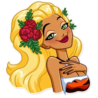 😊 56c4dfec блондинка, женщина, мультфильм, стикер, розы, цветы, волосы whatsapp sticker
