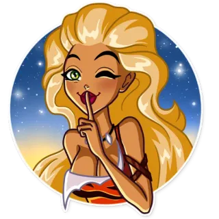 🤫 6c14b73b женщина, мультик, тсс, секрет, подмигивание, палец у губ whatsapp sticker