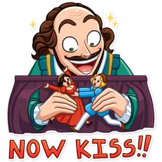 💏 ac537a9d NOW KISS!! beso, amor, comedia, teatro, Shakespeare, obra, mono telegram sticker