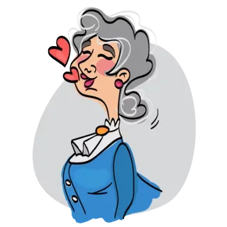 😘 17e24b6c desenho animado, mulher, beijo, coração, cabelo grisalho, vestido azul whatsapp sticker