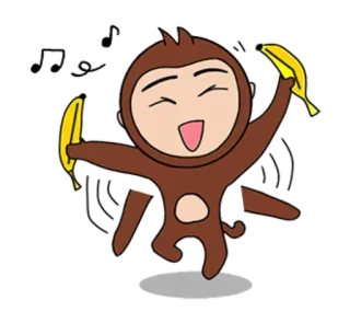 💃 69f89ba6 원숭이, 바나나, 만화, 동물, 행복한 telegram sticker