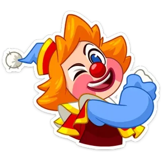 😉 50e11815 Clown, Cartoon, Figur, rote Nase, Zwinkern, Illustration, fröhlich telegram sticker