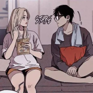 🚗 82674a62 STARE pareja, dibujos animados, mirar fijamente, sentado, personajes, manga telegram sticker