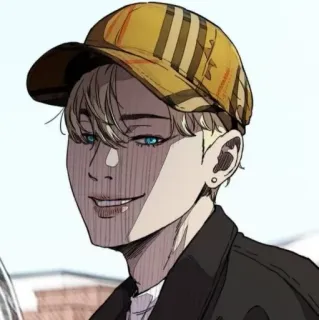 🎐 3abd9f72 anime, kartun, potret, rambut pirang, mata biru, topi whatsapp sticker