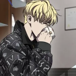 🕸 74ab44b1 Anime, Kartun, Karakter, Pirang, Minum whatsapp sticker